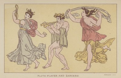 Flautista y bailarines (litografía en color) de English School