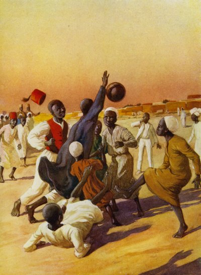 Fútbol en Sudán (litografia en color) de English School