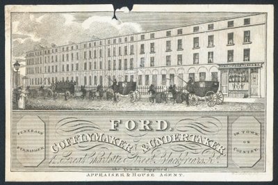 Ford, fabricante de ataúdes y funerario, tarjeta comercial de English School