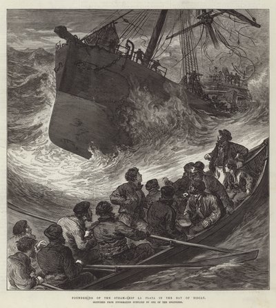 Hundimiento del barco de vapor La Plata en la Bahía de Vizcaya (grabado) de English School