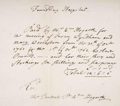 Recibo del Hospital de Niños Expósitos, firmado por William Hogarth de English School