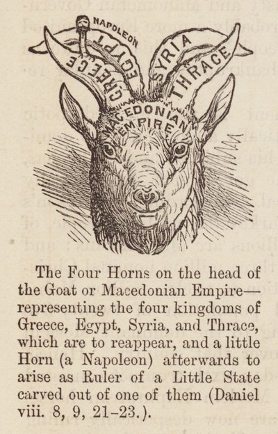 Cuatro cuernos en la cabeza de la cabra (grabado) de English School