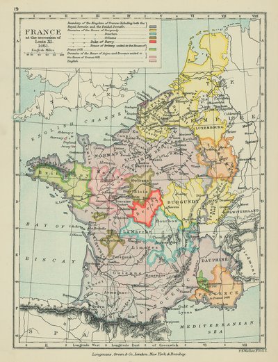 Francia a la llegada de Luis XI (litografía en color) de English School