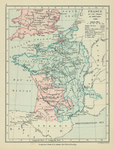 Francia en el Tratado de Bretigni (litografía en color) de English School
