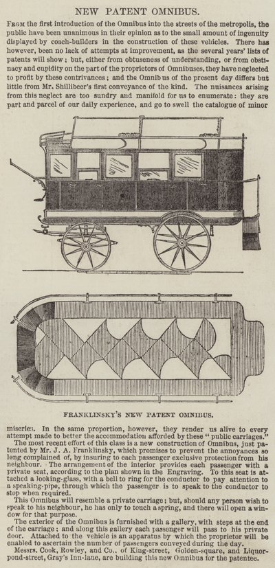 El nuevo ómnibus de patente de Franklinsky (grabado) de English School