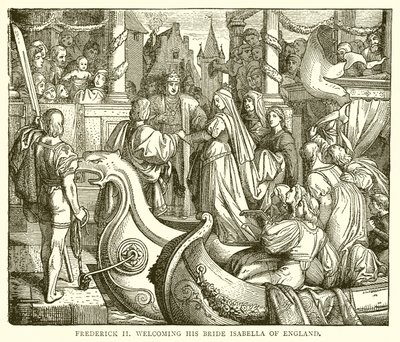 Federico II dando la bienvenida a su novia Isabel de Inglaterra de English School