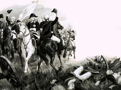 Federico el Grande, rey de Prusia, con sus tropas en batalla de English School