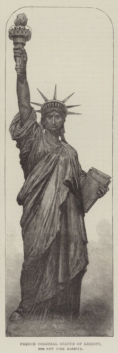 Estatua Colosal de la Libertad de Francia, para el Puerto de Nueva York (grabado) de English School