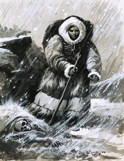 El fraile Juan marcha a través de la nieve cegadora de English School