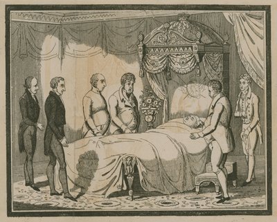 Amigos rodean la cama de un hombre moribundo de English School