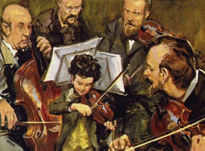Fritz tocó con el cuarteto de su padre en un violín en miniatura de English School