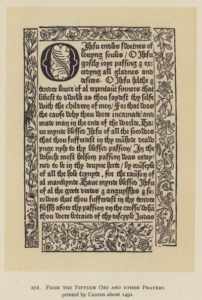 De los Quince Oes y otras oraciones impresas por Caxton alrededor de 1491 (litografía) de English School