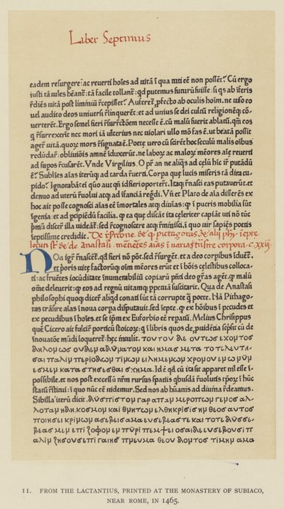 Del Lactancio, impreso en el Monasterio de Subiaco, cerca de Roma, en 1465 de English School