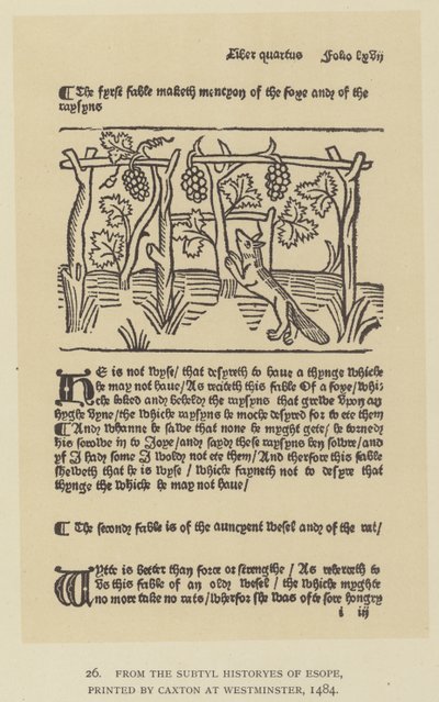 De las Historias Sutiles de Esopo, impreso por Caxton en Westminster de English School
