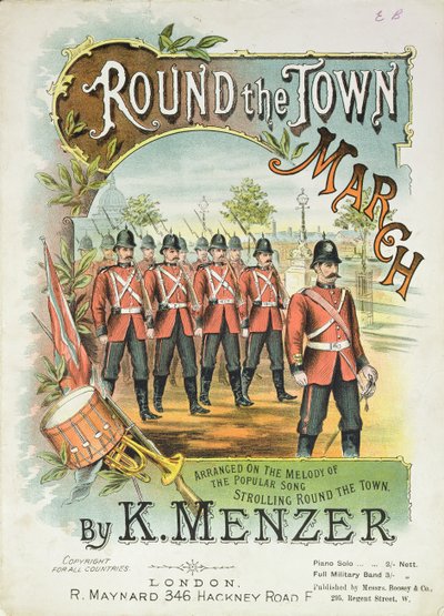 Portada de la partitura de Round the Town March, por K. Menzer de English School