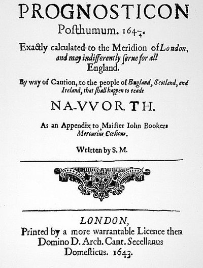 Portada de Prognosticon, publicada en 1643 de English School