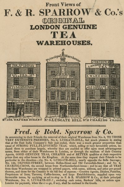 Vistas frontales de los almacenes de Fred & Robert Sparrow & Co de English School