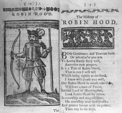Portada y primeras líneas de La historia de Robin Hood de English School