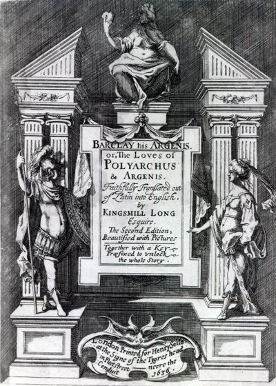 Frontispicio de Argenis por John Barclay, segunda edición inglesa, 1636 de English School
