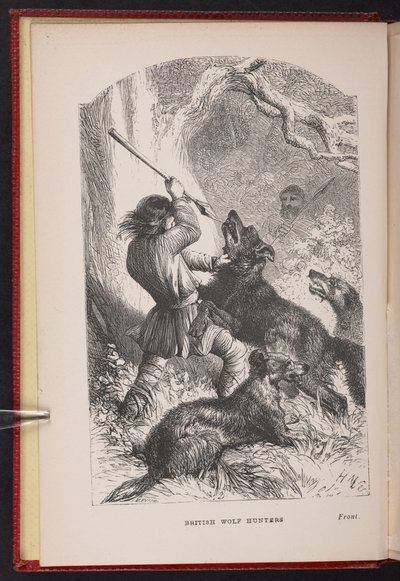 Frontispicio de Los cazadores de lobos británicos. Un cuento, etc., de Thomas Miller de English School