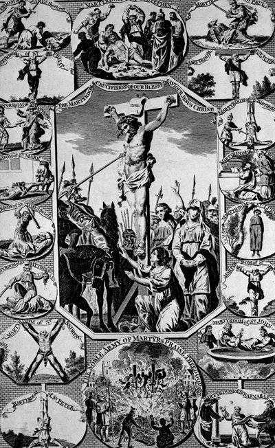 Frontispicio de The New and Complete Book of Martyrs por Paul Wright de English School