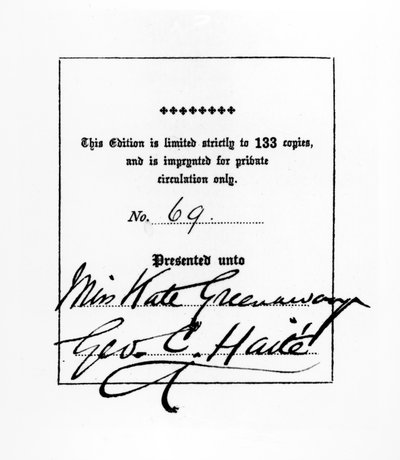 Frontispicio de una publicación de Sette of Odd Volumes por George C. Haite dedicada a Kate Greenaway, c.1880-1900 de English School