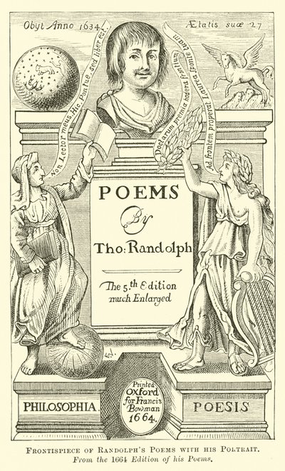 Portada de los Poemas de Randolph con su Retrato de English School