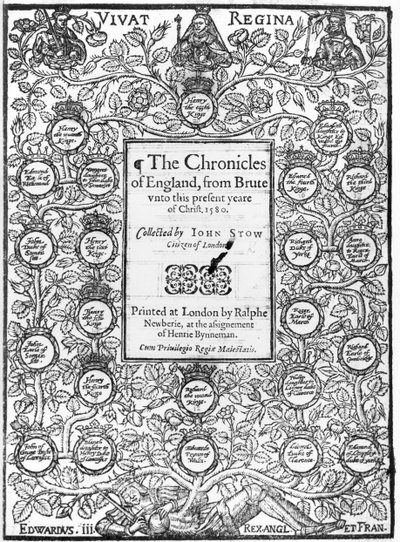 Frontispicio de Las crónicas de Inglaterra por John Stow, 1580 de English School