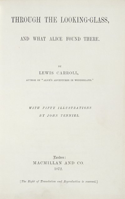 Frontispicio de Alicia a través del espejo de Lewis Carroll (1833-98), publicado por Macmillan, 1872 de English School