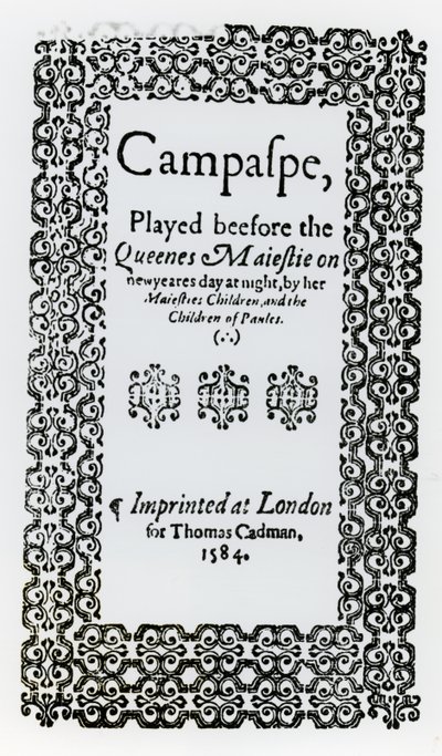 Frontispicio de Campaspe por John Lyly, 1584 de English School