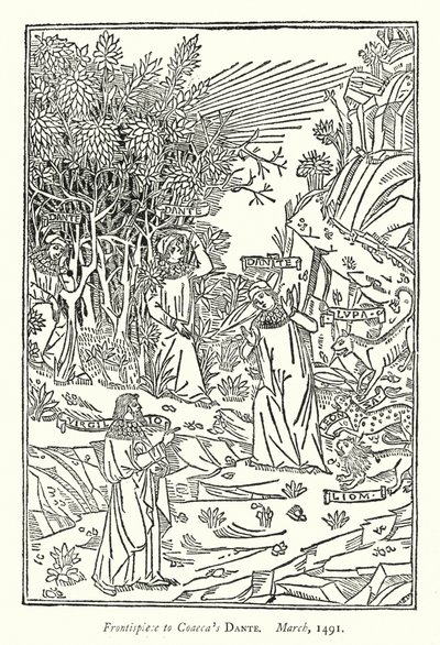 Frontispicio de la Dante de Coaeca, marzo de 1491 de English School