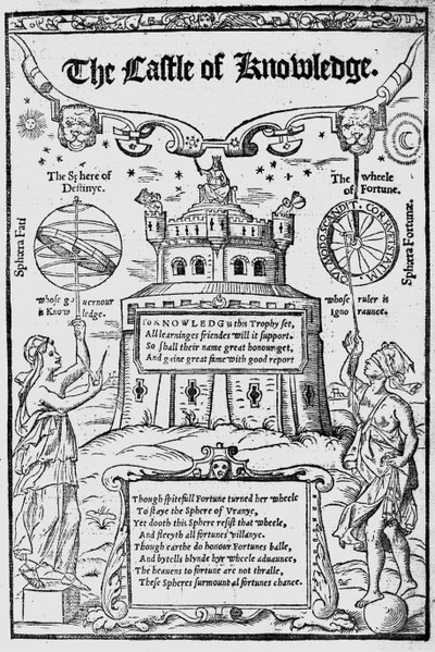 Portada de El Castillo del Conocimiento de Robert Recorde, 1556 de English School