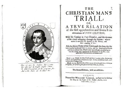 Frontispicio de La prueba del hombre cristiano por John Lilburne, 1641 de English School