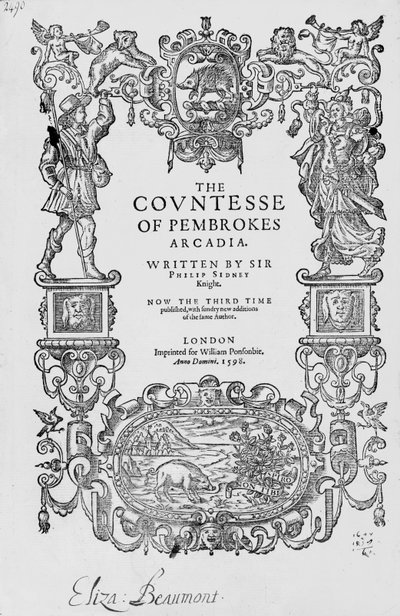 Frontispicio de La Arcadia de la Condesa de Pembroke, 1592, por Sir Philip Sidney (1554-86), Tercera edición, pub.1598 de English School