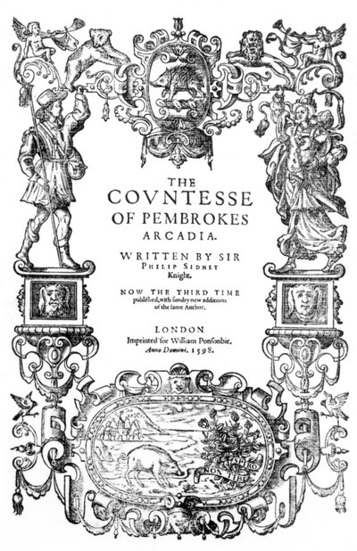 Portada de La Arcadia de la Condesa de Pembroke de Sir Philip Sidney, 1598 de English School
