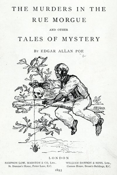 Frontispicio de Los Crímenes de la Calle Morgue y otros Cuentos de Misterio de Edgar Allan Poe, publicado en 1893 de English School