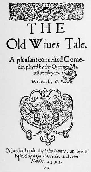 Frontispicio de Los Cuentos de Viejas de George Peele (1556-96) 1595 de English School