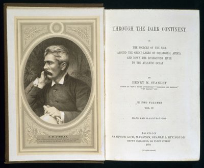 Frontispicio de A través del Continente Oscuro, por Henry M. Stanley, publicado en 1878 de English School