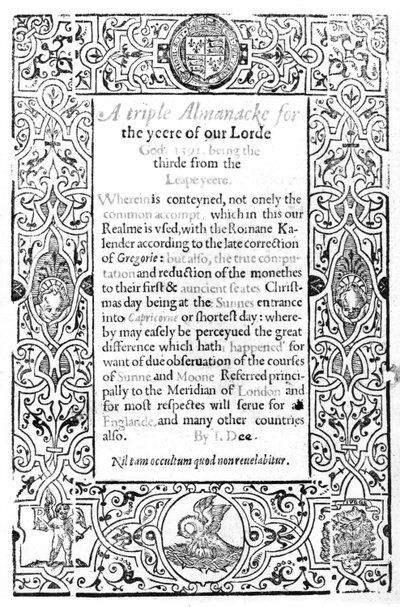Frontispicio de un Calendario Romano, 1591 de English School