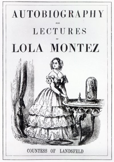 Frontispicio de la Autobiografía y Conferencias de Lola Montez, Condesa de Landsfeld de English School