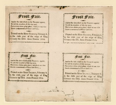 Feria de Hielo de 1814. Souvenirs impresos en el hielo de English School