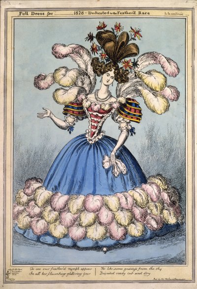 Vestimenta completa para 1828. Dedicada a la raza emplumada, pub. Londres, 1828 de English School