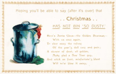 Cubo de basura lleno, tarjeta de Navidad de English School