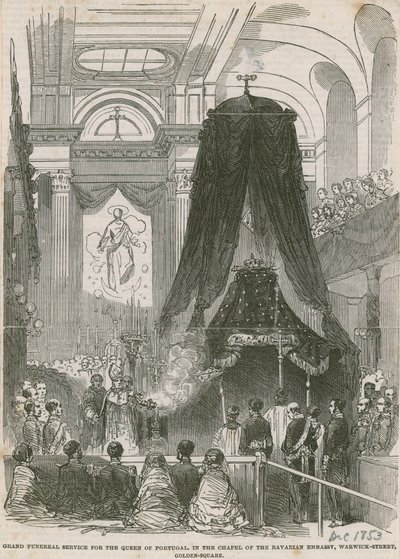Funeral de la Reina de Portugal, en la capilla de la Embajada de Baviera, Warwick Street, Golden Square de English School