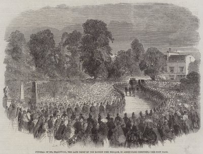 Funeral del Sr. Braidwood, el difunto jefe del Cuerpo de Bomberos de Londres, en el Cementerio de Abney-Park (grabado) de English School