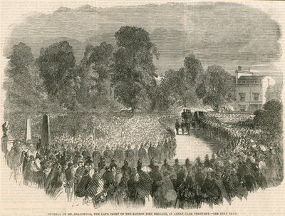 Funeral del Sr. Braidwood, el difunto jefe del Cuerpo de Bomberos de Londres, en el Cementerio de Abney Park, Londres de English School