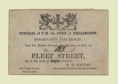 Funeral del Duque de Wellington, boleto de pase para habitantes de English School