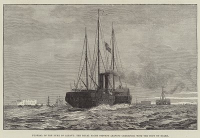 Funeral del Duque de Albany, el yate real Osborne saliendo de Cherburgo con el cuerpo a bordo de English School
