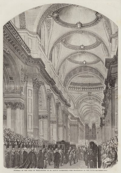 Funeral del Duque de Wellington en la Catedral de San Pablo, la Procesión en la Nave (grabado) de English School