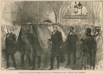 Funeral del difunto Sir George Gilbert Scott, RA, en la Abadía de Westminster, entrando en los claustros de English School